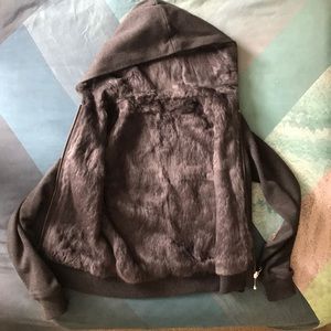 JUICY rabbit fur reversible hoodie
